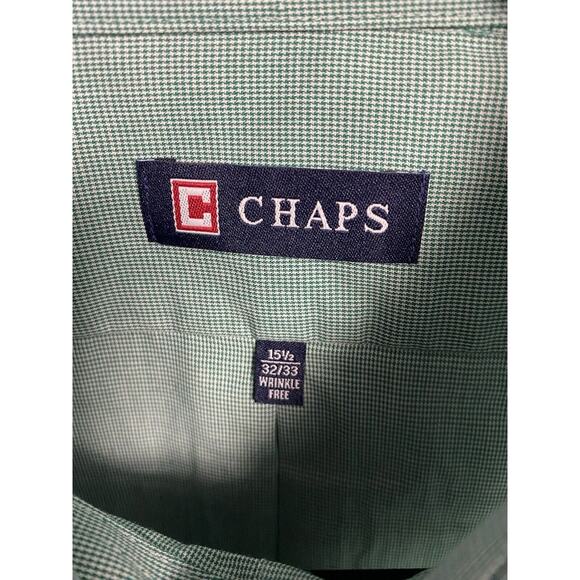 New Chaps Oxford Dress Shirt Men 15.5 32/33 Green Pinpoint Wrinkle Free Oeko-Tex - Picture 4 of 6
